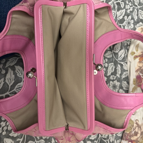 Coach Pink and Beige Signature Shoulder Bag